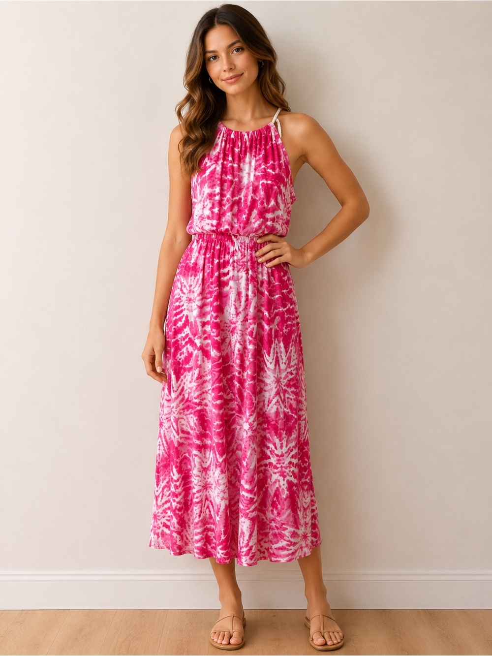 Love Pink & White Tie-Dye Maxi Dress Size Medium